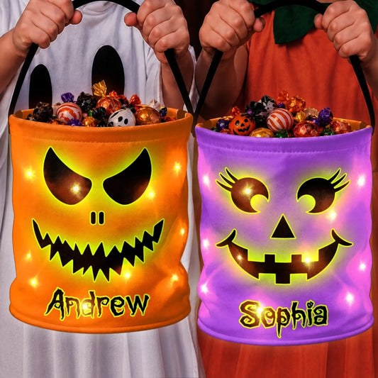 Custom LED Light Bucket Bag - Personalized Halloween Birthday Gifts For Kids - Cute Little Spook