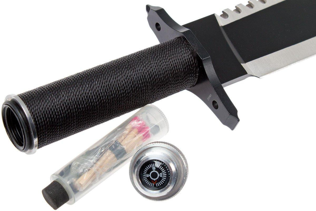 Wrapped black knife handle detail
